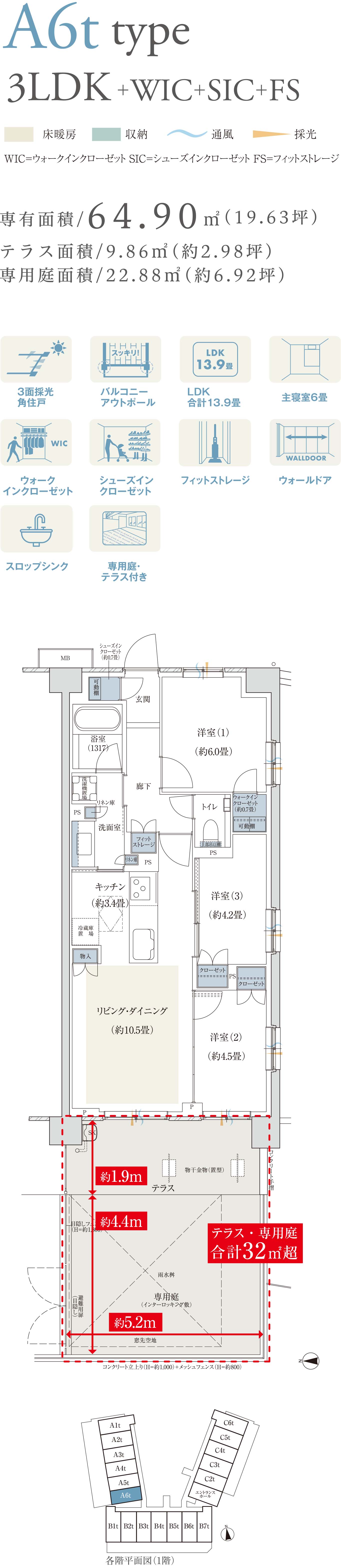 A6tタイプ 3LDK+WIC+SIC+FS