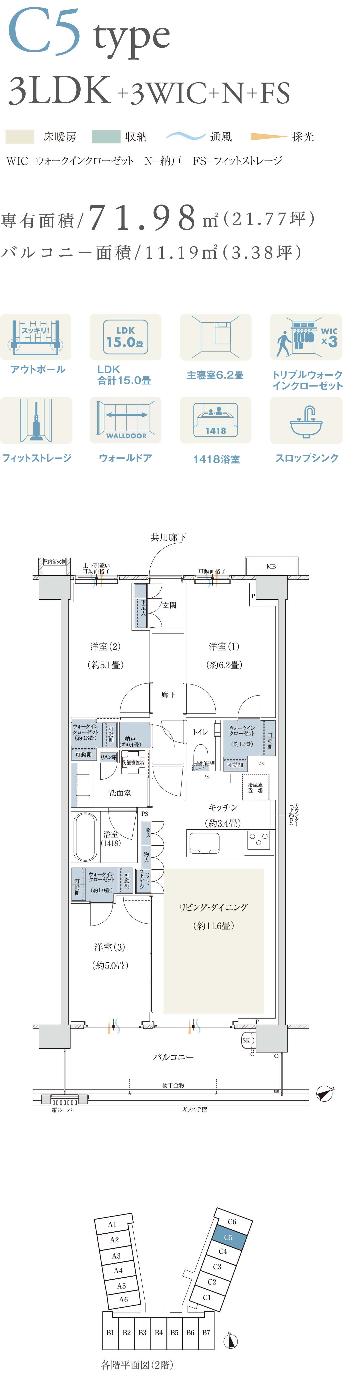C5タイプ 3LDK+3WIC+N+FS